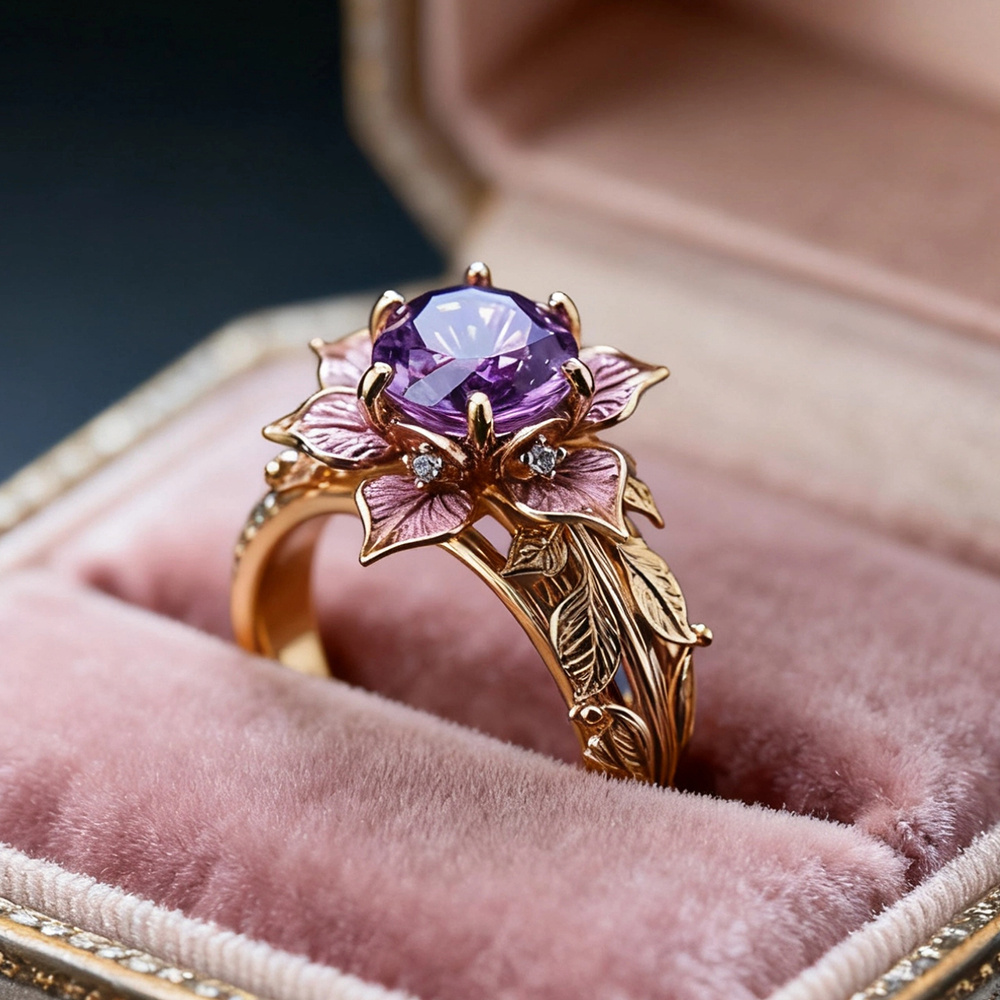 TEMU Exquisite Pretty Purple Flower Ring With Sparkling Synthetic Synthetic Zirconia Weddings, Engagements, Anniversaries, Valentine's Day,