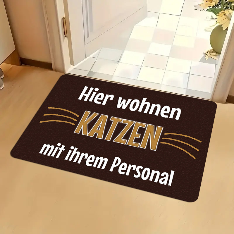 Image of 1pc Aimzzasky German Cat Rug With "here & Staff" - Heavyweight Suitable For /outdoor Use, Machine-washable With German Cat & Paw Print Accent - Durable Pet- Decor
