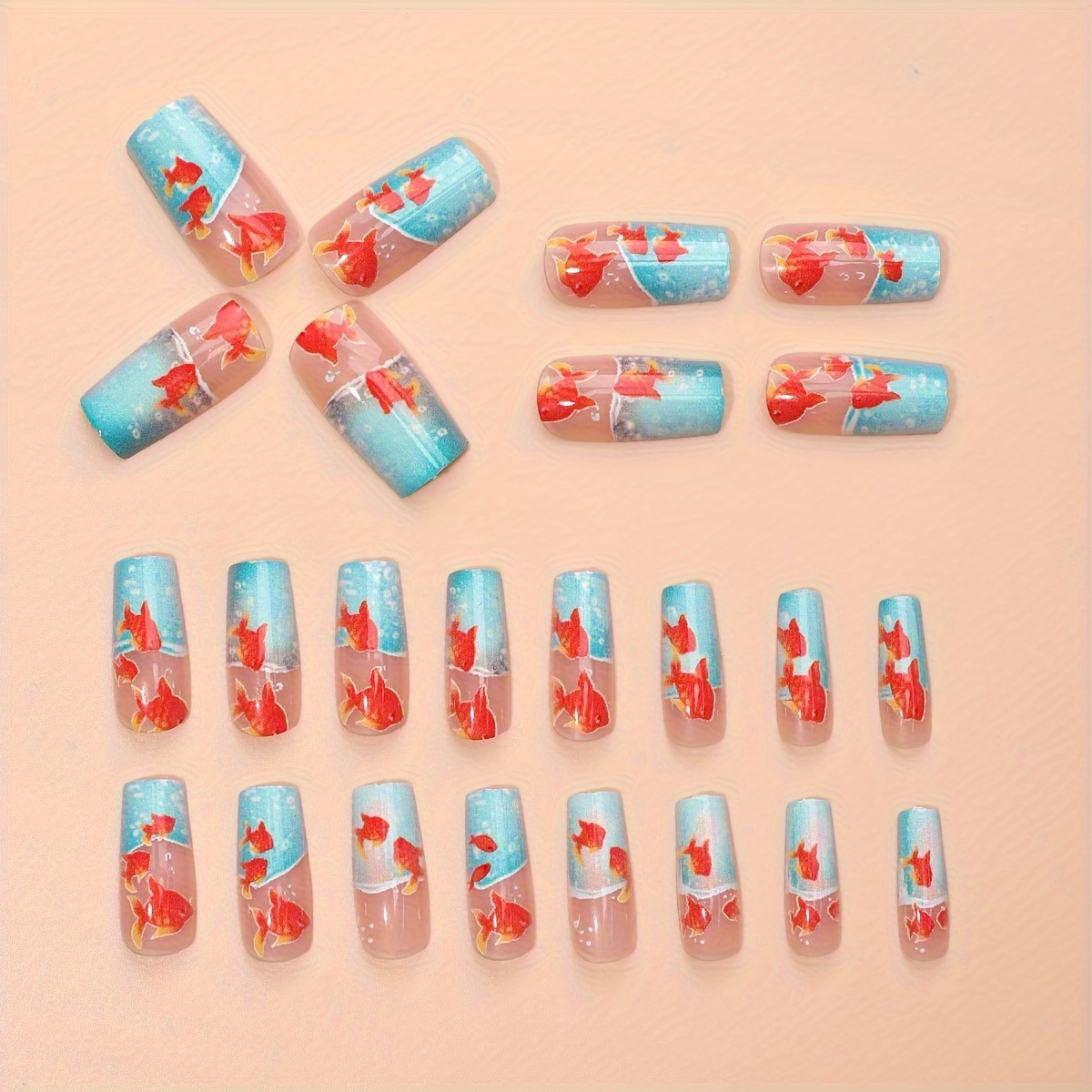 24pcs 3d   on nails square medium length glossy   with jelly   file     tank design   stylish   creative beauty accessory durable pressons