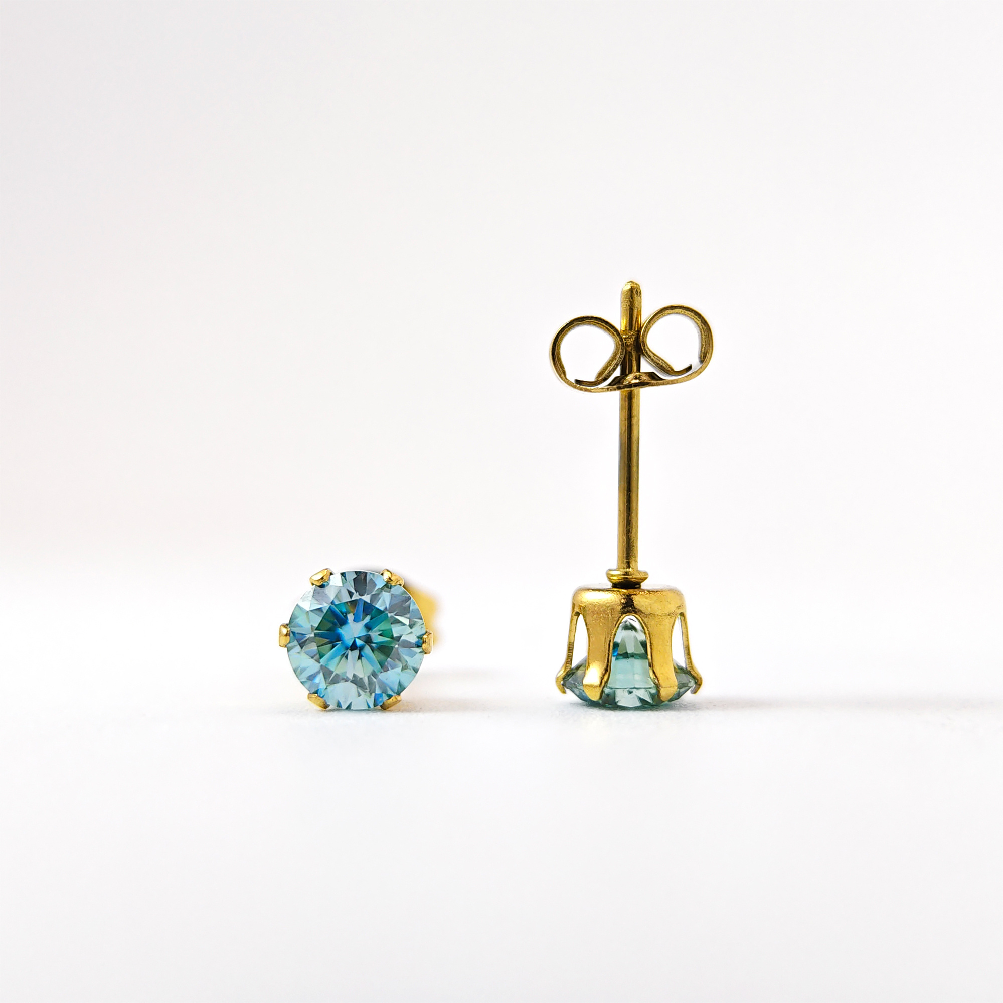 Women's Light Blue Round Moissanite Earrings, Wedding Gift