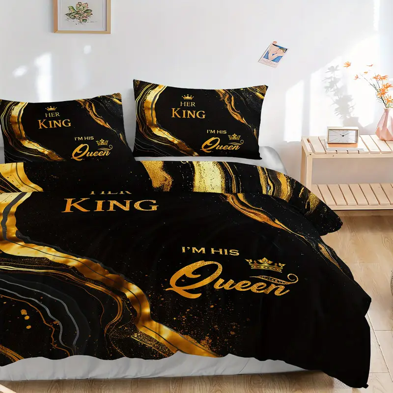 3pcs king queen couple 3 printed duvet cover set romantic luxury bedding set for black for bedroom or decor polyester comforter cover gift 1 quilt cover 2 pillowcases Product details 3