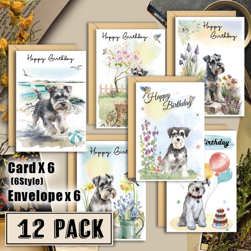 

12-pack Miniature Birthday Cards With Envelopes, Greeting Notecards, Paper Bulk Set For Dog Lovers, Family, Friends, And Colleagues