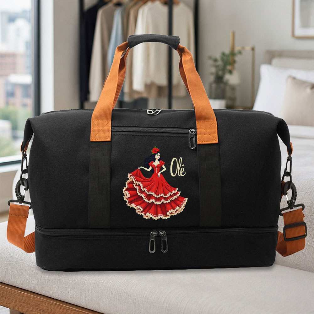 TEMU Bolsa tote Ole Flamenco Dancer - Bolsa de gimnasio y viaje ajustable con cierre de cremallera, adecuada para yoga, natación, fitness, vacaciones