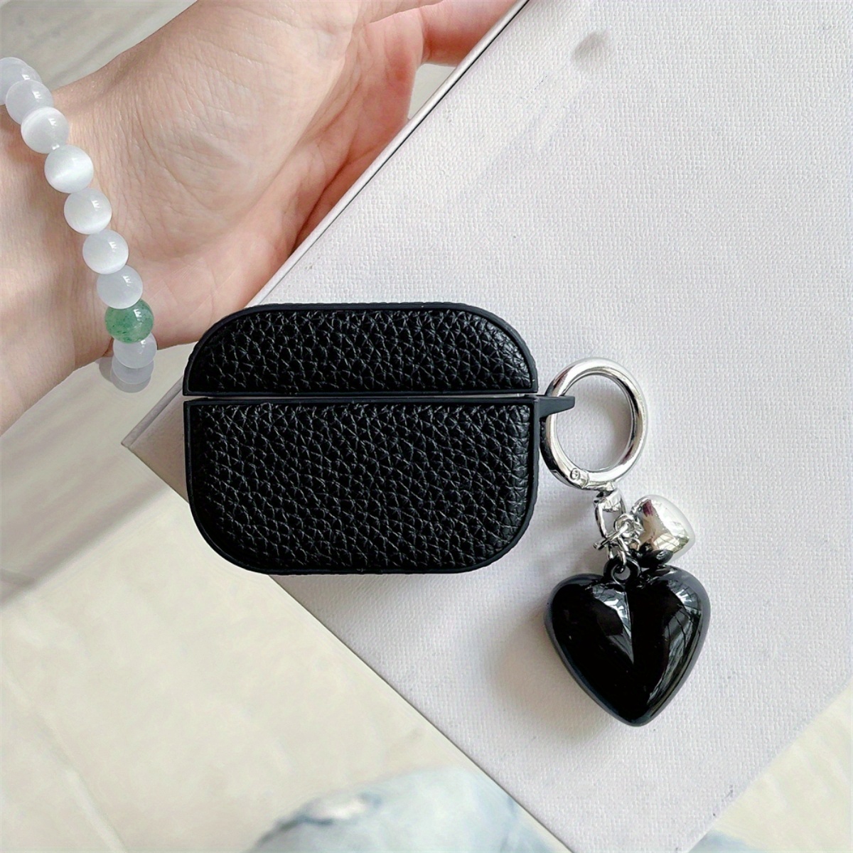 Cute Mini Earphone Case with Heart Charm, Black, Pink, Rose Red Anti-Drop Earphone Cover, Compatible with AirPods 3/4/Pro 2 Earphone Pouch