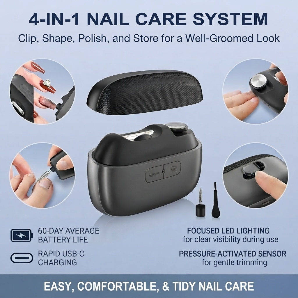 TEMU Yuniyaya 4-in-1 Electric Nail Grinder & Polisher, Usb-c Rechargeable Nail Drill With Dust Collector Chamber, Portable Suitable For Home,