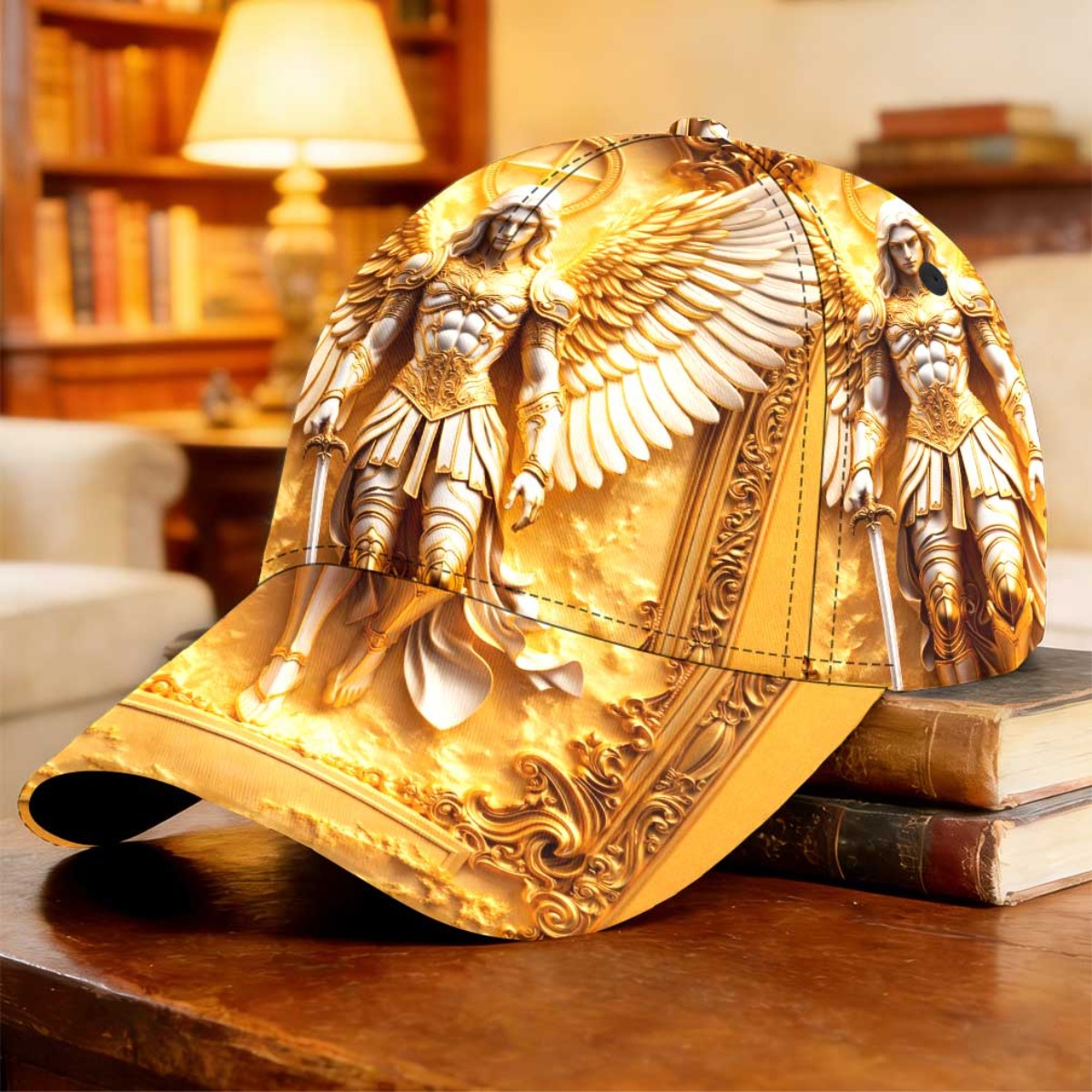 TEMU 1pc Retro Trucker With Golden Winged Guardian Emblem - Adjustable Snapback, Lightweight Breathable Suitable For Cycling, Hiking, Concerts, Daily