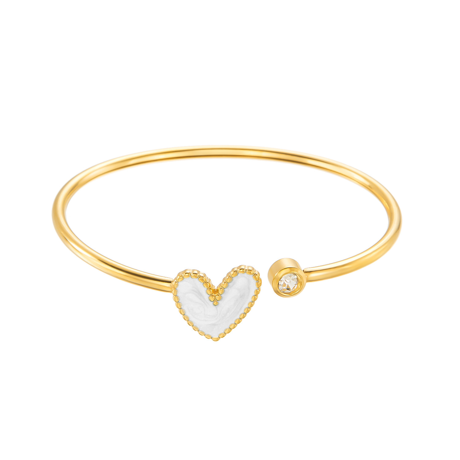E-shop Jungfernschaft Antrag Herz Armband - goldenes Emaille Armreif für Brautparty Hochzeitsgeschenk. 18K vergoldetes offenes Armband mit Zirkonia.