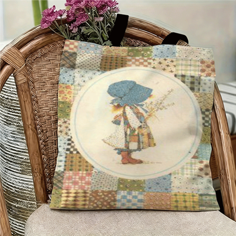 TEMU 1pc Double-sided Printing 's World Graphic Tote Bag - Reusable Shopping Bag With Handle Stylish , Casual And Durable, Suitable For Daily Use,