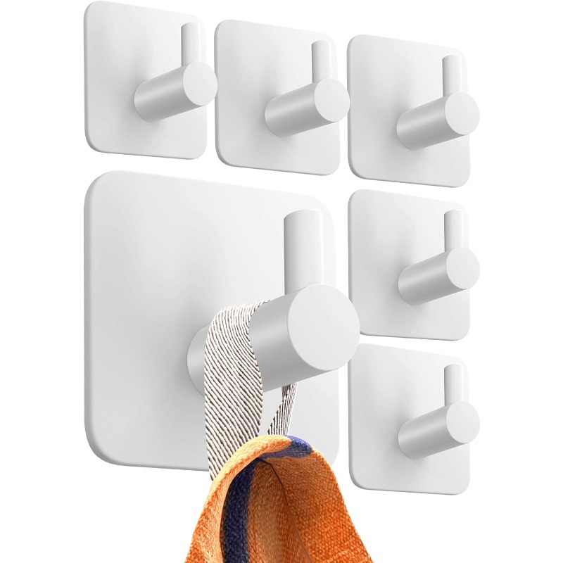 TEMU Portasciugamani Senza Foratura, Set da 6, Porta Asciugamani da Bagno in ABS, Ganci Adesivi Funzionali, Elevata Capacit� di Carico - Ganci per