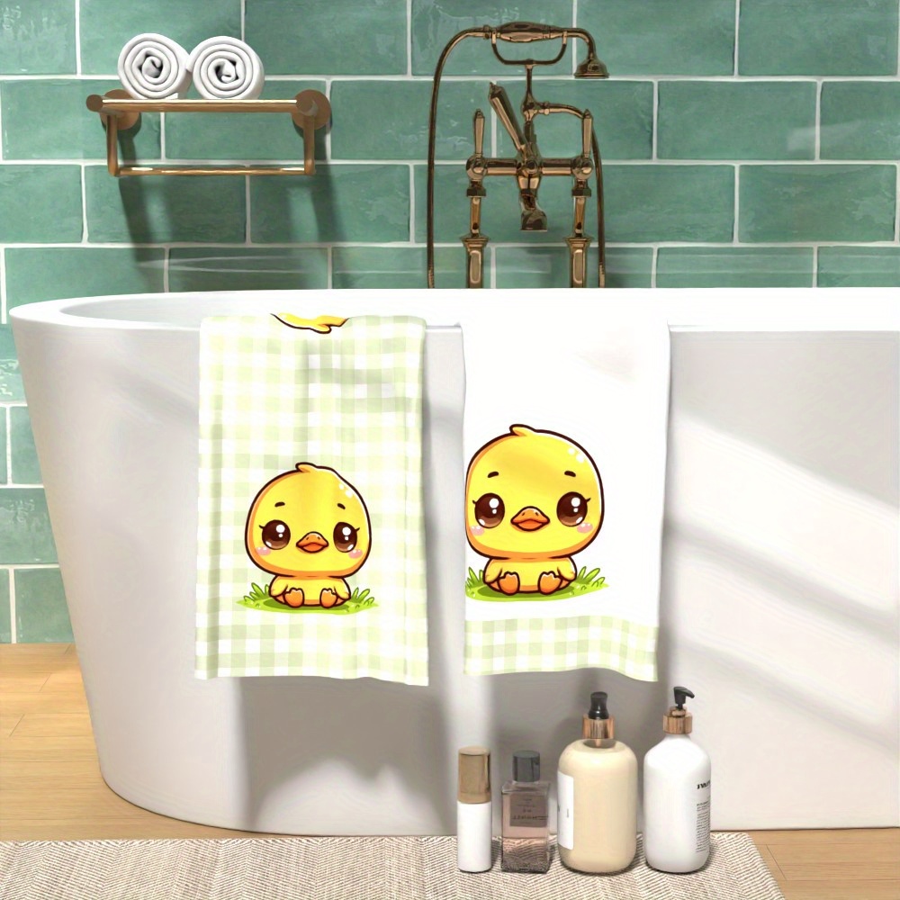 2pcs super soft polyester duck print towels, 45.72x66.04cm,   & machine washable with vibrant colors - ideal for kitchen, bathroom, travel & camping details 4