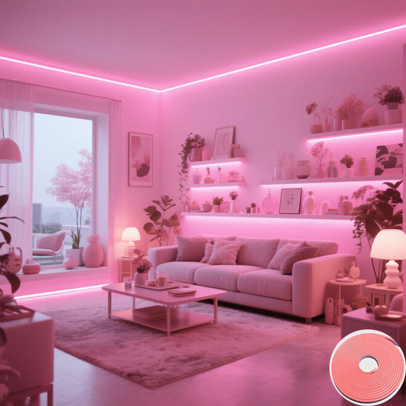 TEMU 230cm Pink Led Strip Lights, Smart Atmosphere Lighting For Bedroom, Cabinet, Mirror, Game Room, Festival Decorations