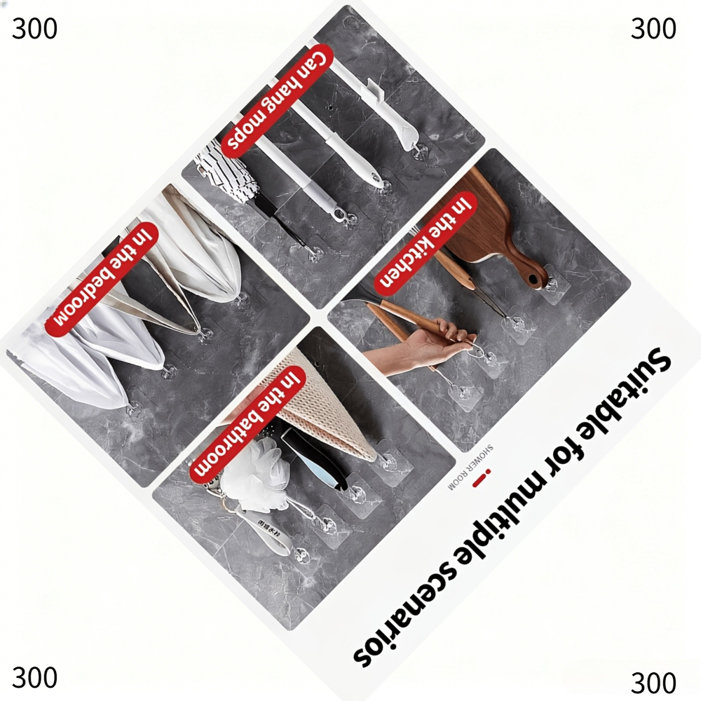 TEMU 100-pack Clear Waterproof Hooks, Strong Self-adhesive Wall Hooks No Drill, Stainless Steel To 25 Lbs, For Kitchen Bathroom Towel Key Rack,