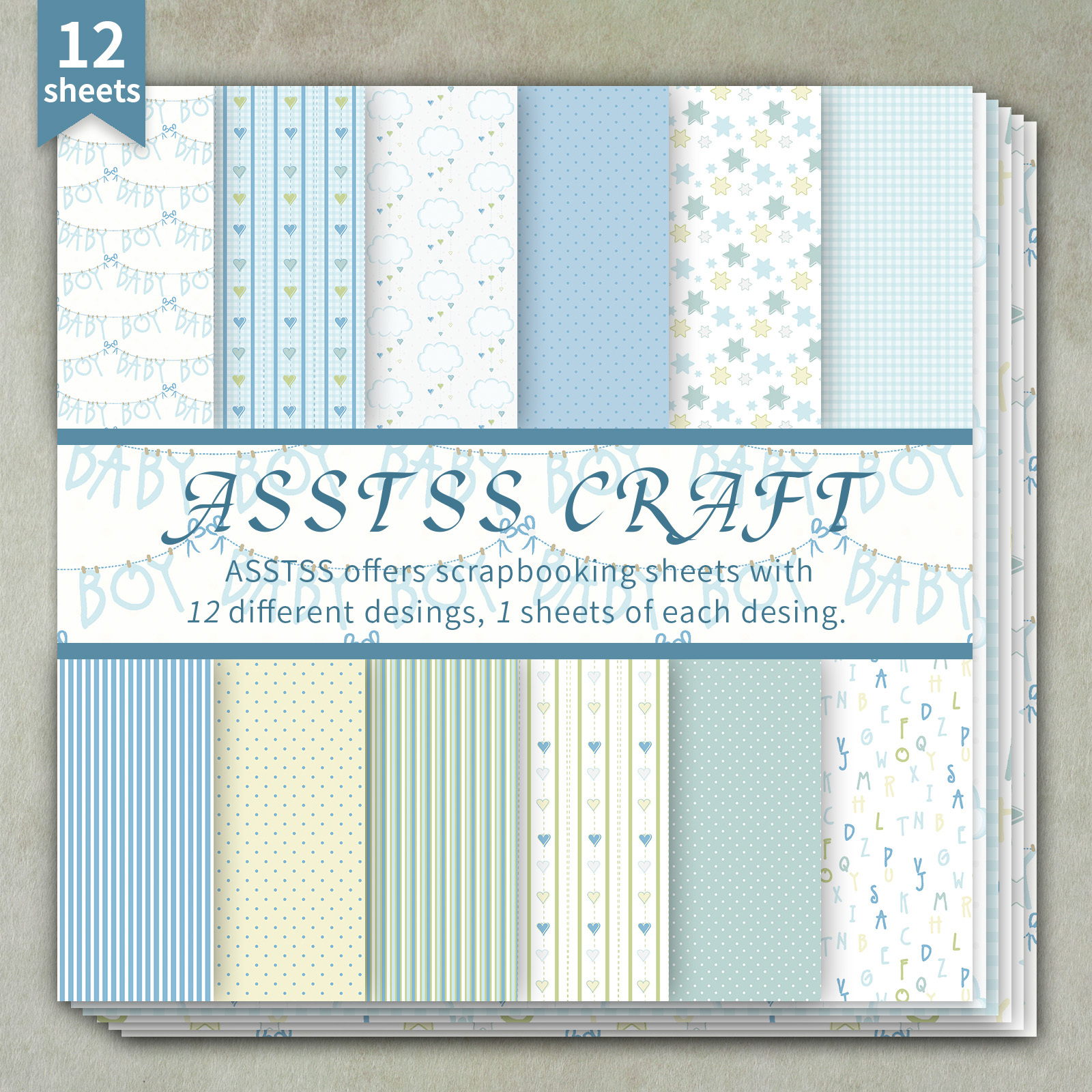 TEMU A 12-sheet Scrapbook Paper Pad Featuring A Light Blue Baby Theme With A Minimalist And . This Heavyweight Cardstock Is Perfect For Journaling,