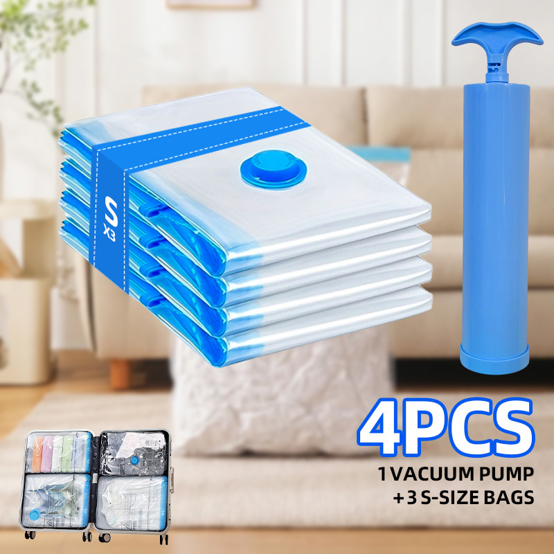 TEMU 4/8-delige vacuümcompressiezakken set, verdikt materiaal, reis vacuüm opbergzakken met handpomp, ruimtebesparende compressiezakken voor kleding,