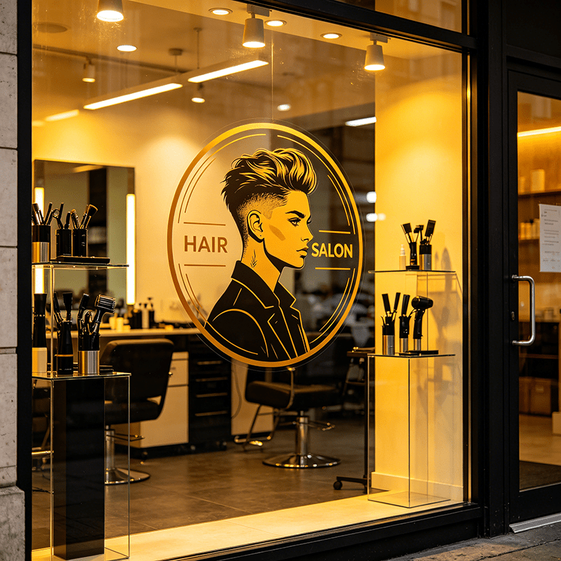 TEMU Custom Salon Logo Vinyl Decal | Personalized Sticker | Barber Shop Storefront Window Decor Removable