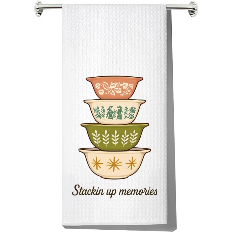 TEMU 1pc 18x26 Inch Vintage Bowl Kitchen Towel Bowls Collector Gift Up Farmhouse Style Dish Towel