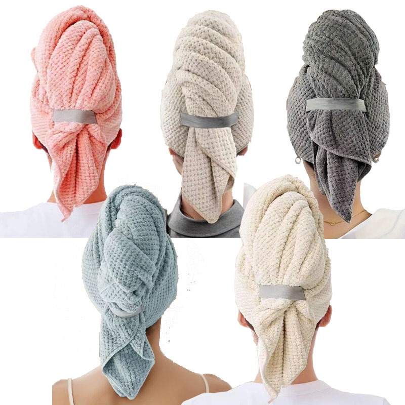 TEMU 5pcs (60*100cm) Long Hair Drying Cap - -one With Elastic Band, Absorbent Microfiber Hair Drying Towel, Suitable For Swimming, Spa, Bathing, And