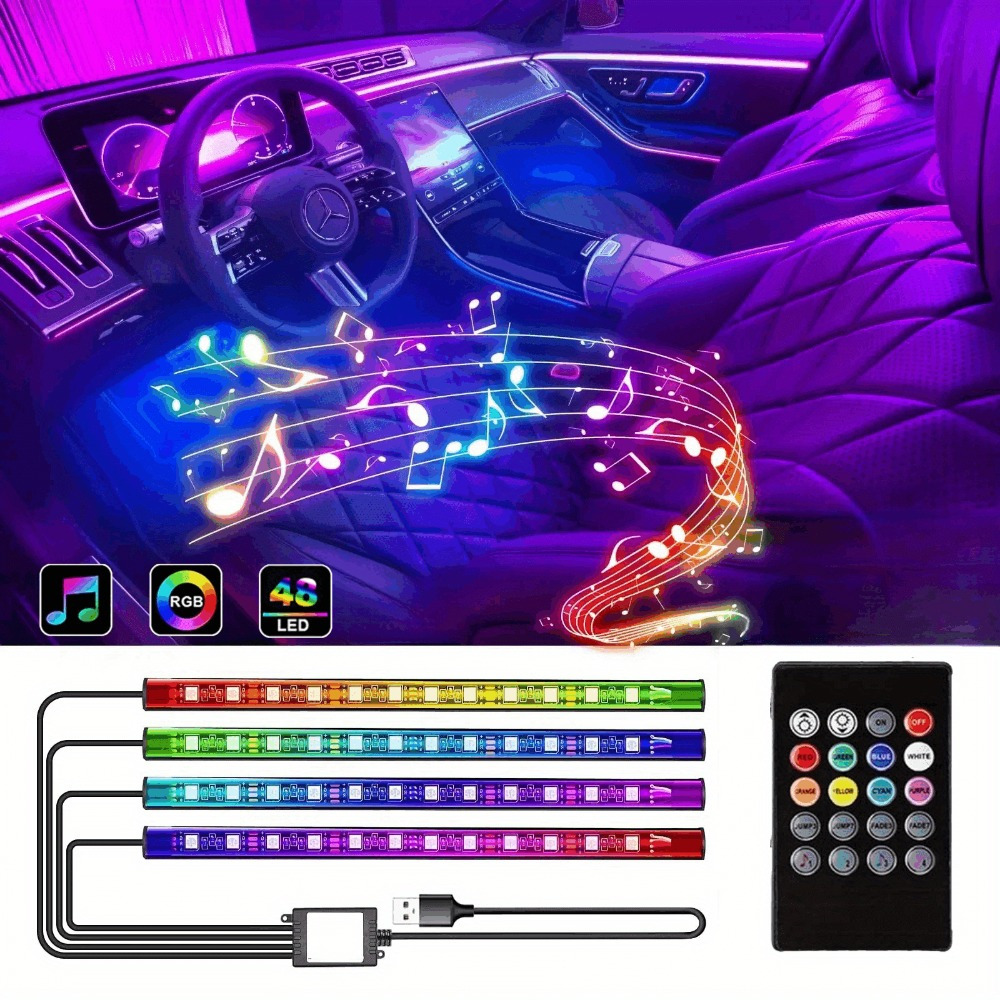 

48 Led Car Interior Ambient Light, Rgb Foot Strips, Led Interior Lights, Multi Light Bar, Valentine's Day Gifts