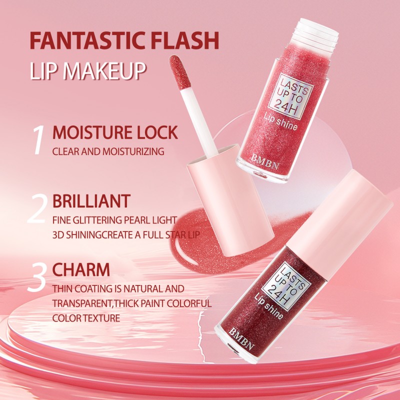 BMBN Ruj Solid cu Sclipici - Formulă Gel Roz Strălucitor, Luciu de Buze Radiant, Conține Sclipici, Machiaj Instant Alluring, Sclipici de Lungă Durată, Nuanțe de Fructe de Pădure (Roz și) - Potrivit pentru Toate Nuanțele Nude, Petreceri, Evenimente