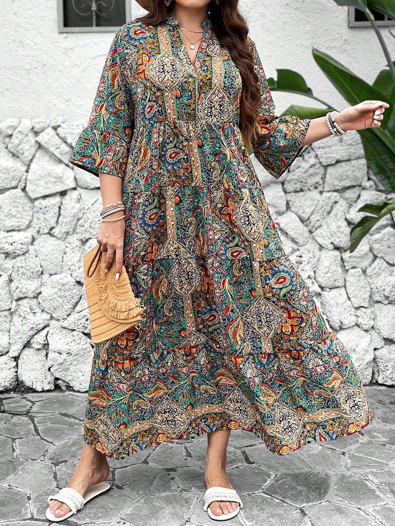 ドレス Original paisley pattern dress Black-Paisley-Pattern-Cut-Out-