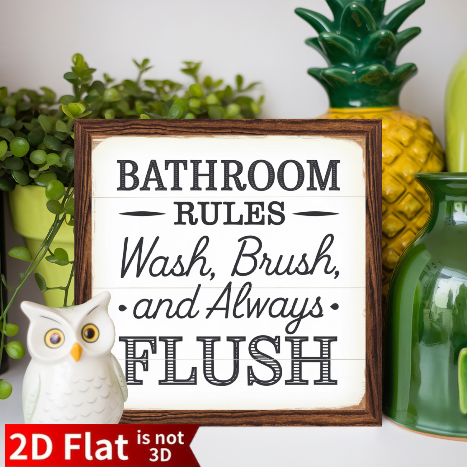 TEMU Guide de salle de bain 2D plat, 1 pièce : Nettoyer, , toujours les panneaux de cadre en bois, pour la décoration de salle de bain, cadeaux de