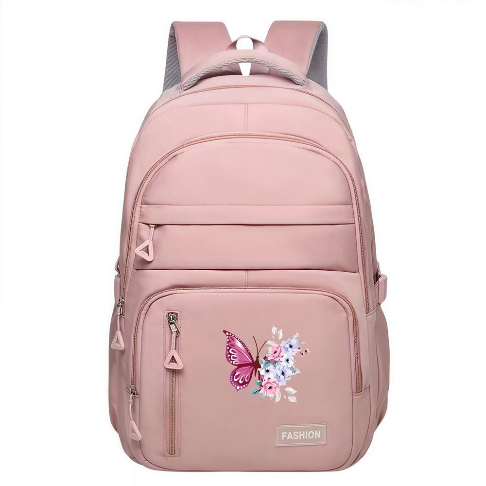 TEMU Pinkish-purple Roses And Butterflies Fashion Backpack, Suitable For Daily , Spacious Bag For Shopping, Travel, And Everyday Use, Fashionable ,