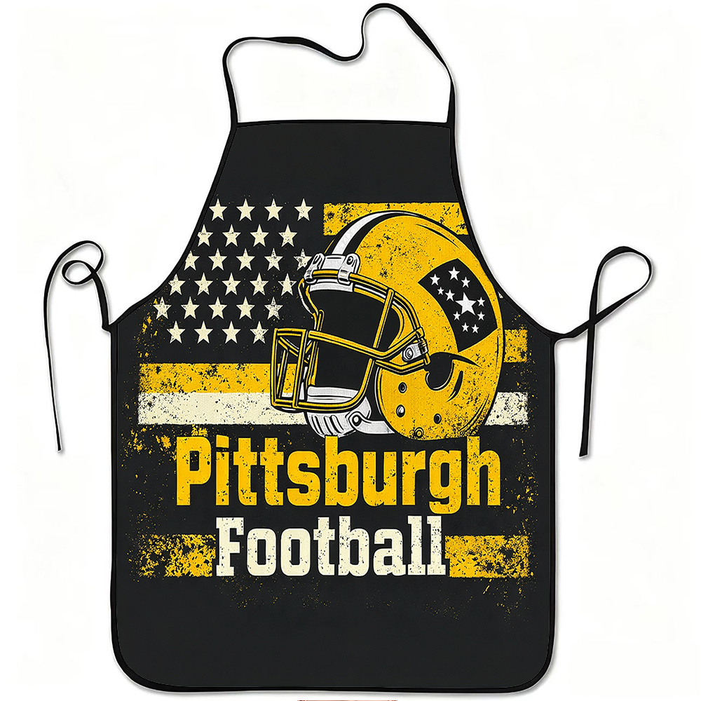 TEMU 1 Pittsburgh Flag Helmet Design Apron, Sturdy And Durable With , Adjustable Waist, Made Of Polyester, Suitable For Wearing During Kitchen