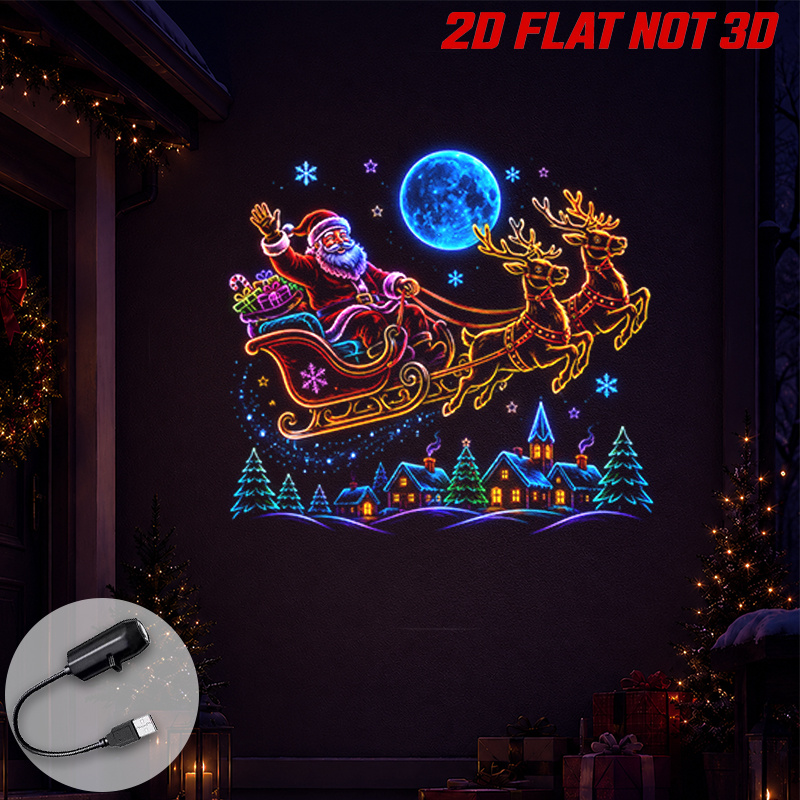 TEMU 1pc 2d Flat Portable Projector Lamp Projects Magical Christmas Reindeer Sleigh And Festive Night Scene For Home Holiday Party Celebration