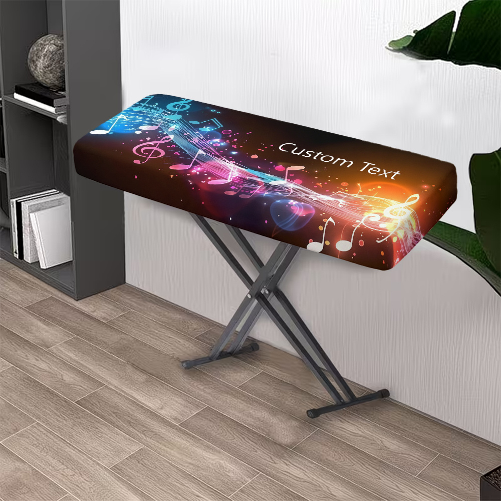 TEMU Custom Text Neon Gradient Light Effect 5-line Staff Note Pattern 61/88-key Piano Cover, Electronic Piano Key Cover, Home Holiday, Easy To Clean