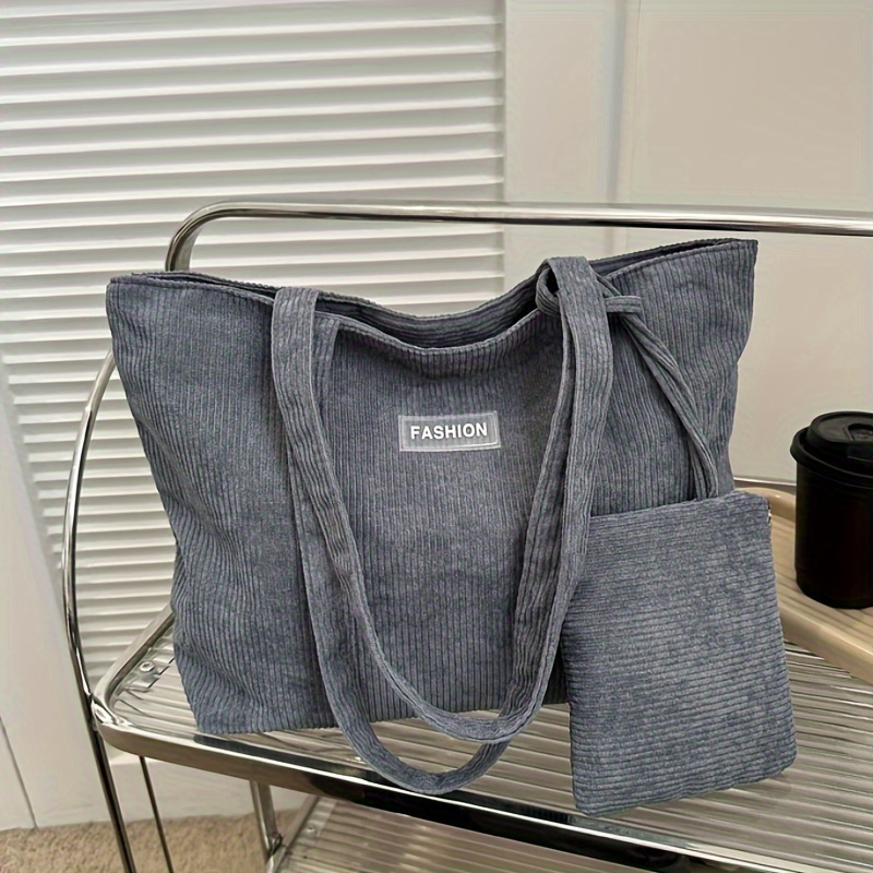 Image of Caplay 2pcs Large Bag Women's Suit-casual Stripe Handbag Strap Zipper Closure, Lined With, Hand Wash, -including Wallet For Daily Use, Shopping And Travel