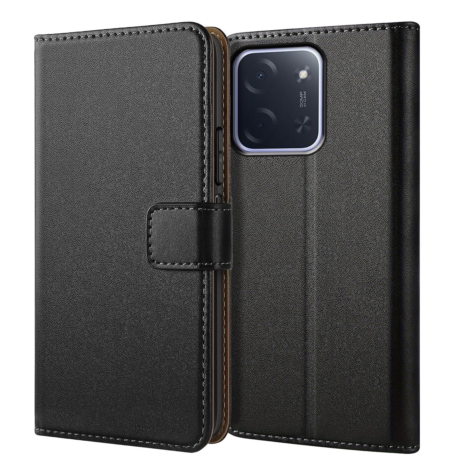 TEMU Coque de téléphone - Étui portefeuille noir en similicuir pour Xiaomi POCO C85 avec béquille et fente pour carte pour une protection optimale