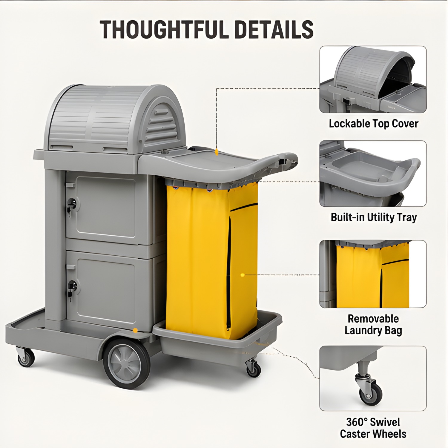 Hotel Housekeeping Cart with Lockable Top Cover & Storage Doors,... product image 6