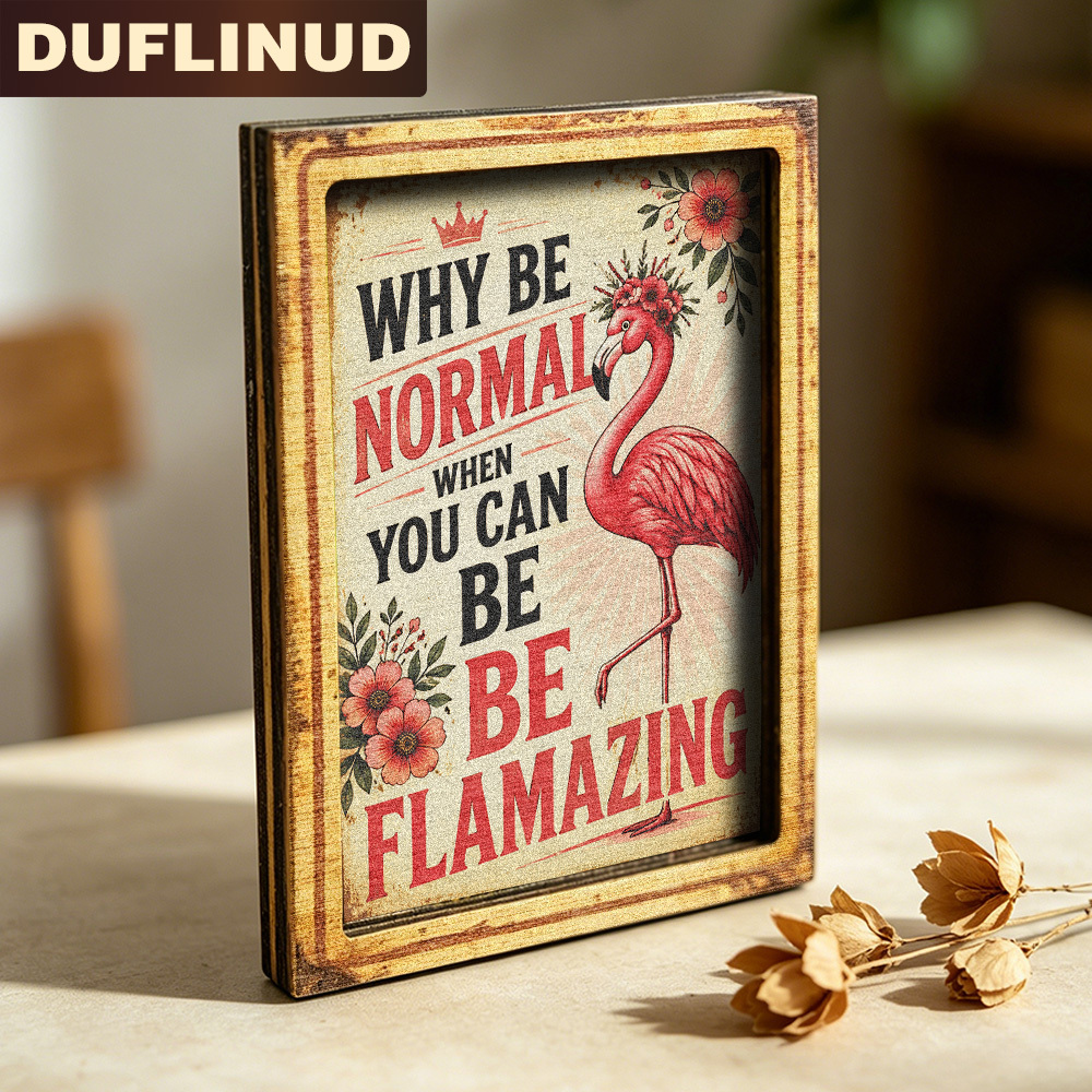 TEMU Vintage Flamingo Refrigerator Magnet, Mini Decorative Plaque With Fun Red Crane Inspirational Slogan Design, Featuring Floral Decor, Wooden