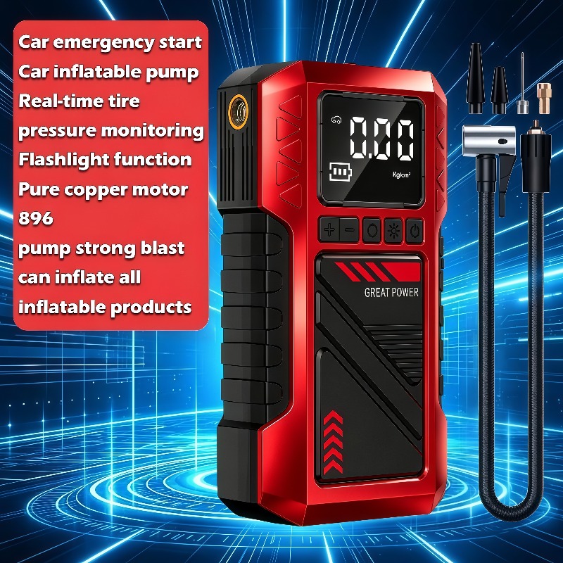 TEMU 2027 New -in-1 Enhanced Heavy-duty 8000a Portable Car Air Compressor, Car Emergency Jump Starter + Multiple Accessories, 12v Jumper Cables And