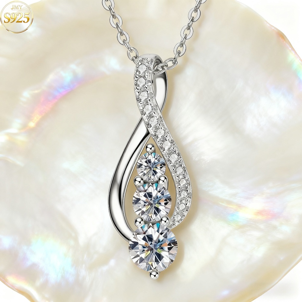 TEMU Collier avec pendentif en argent sterling 925, collier de mode pour femmes en moissanite - Cadeau de Noël/Fêtes et d'anniversaire, cadeau de