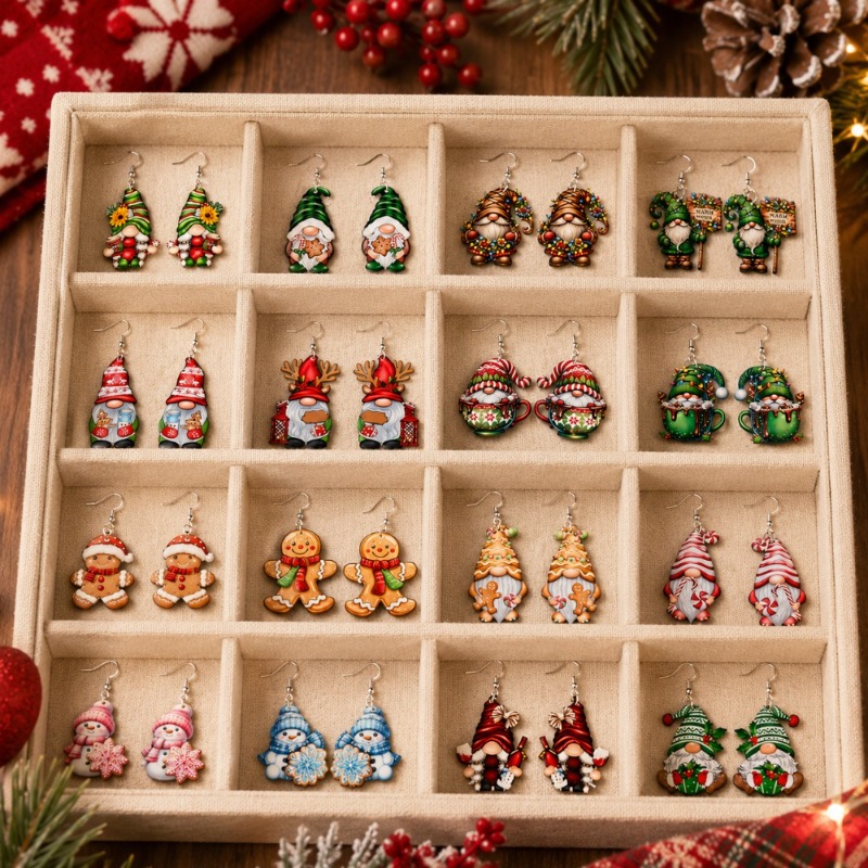 32pcs 2D Flat Women's Christmas Acrylic Hook Earring Set