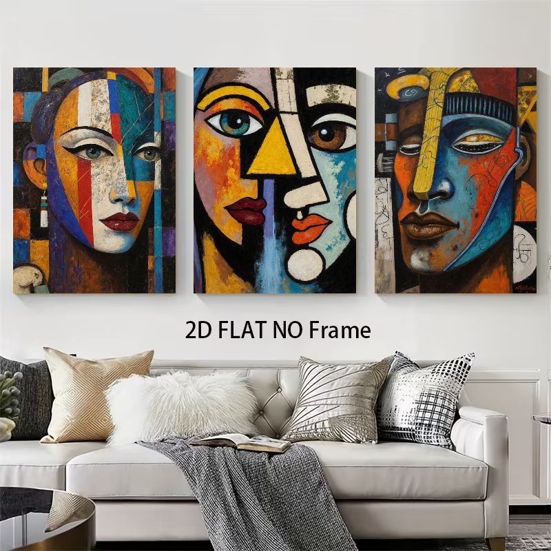 TEMU 2d Flat, 2d Flat 3pcs Frameless 3d Decorative Paintings, Unique Geometric Composition, Suitable For Living Room And Study Decoration, Combining