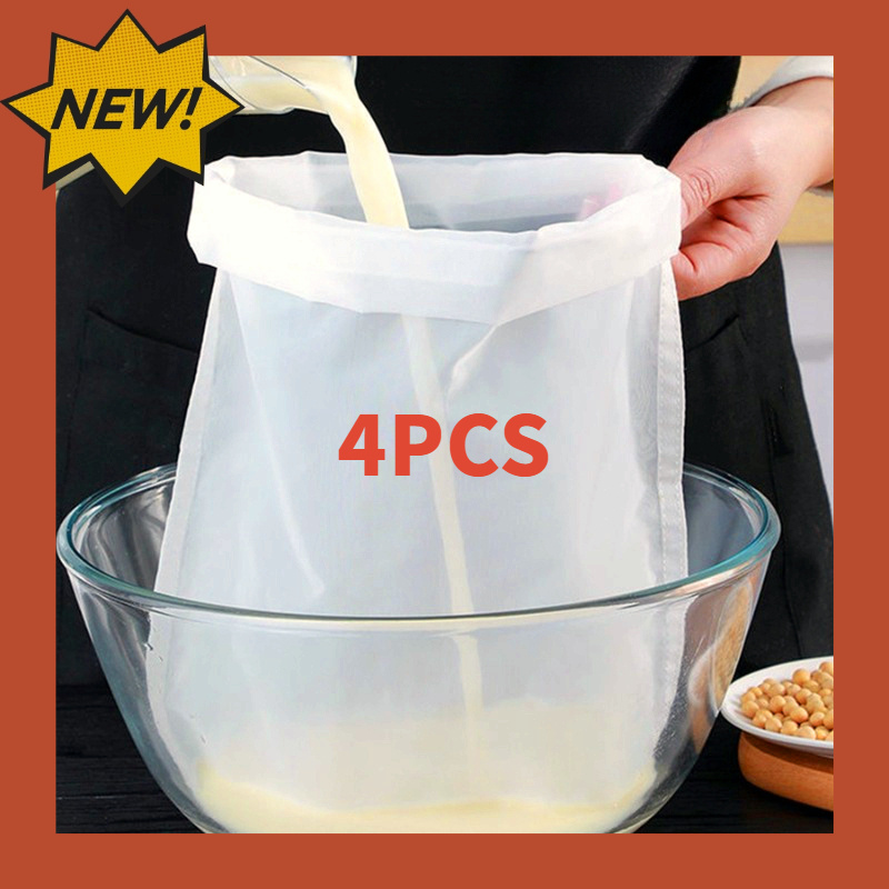 TEMU 4-pack Extra Large Nylon Drawstring Filter Bags - Soy Milk And Cooking, Durable And Reusable Kitchen Strainer