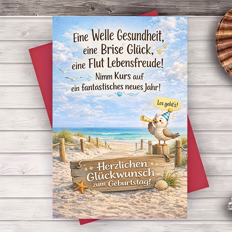 (one Envelope And 1 Greeting Card)beach Birthday Greeting Card For Friend Family Coworker Ocean Theme 2d Card For Congrats Sunny Coastal Design Blank Insidegreeting Card