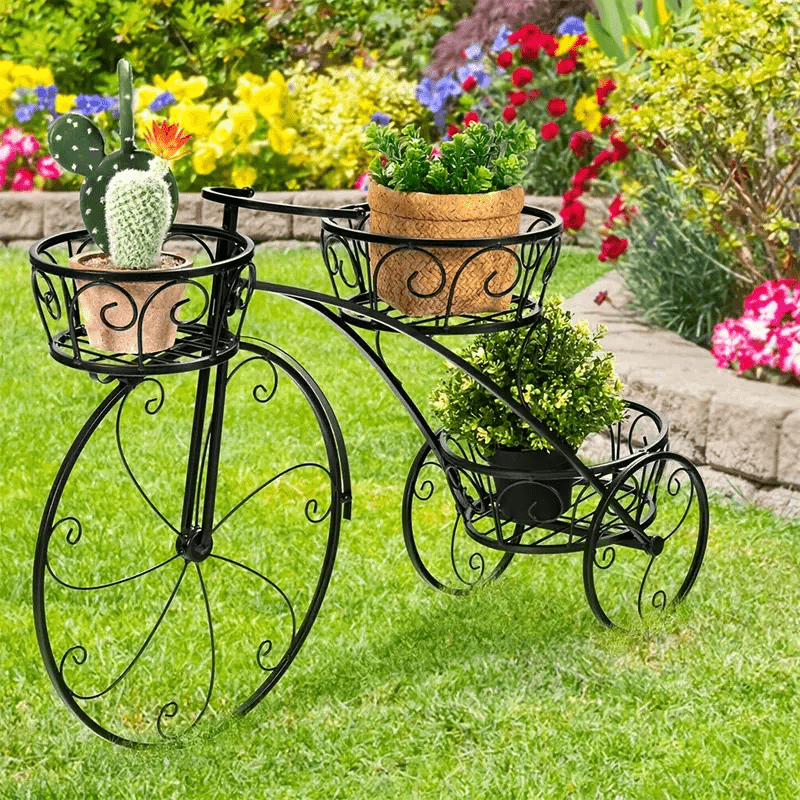 TEMU Support à plantes pour vélo style vintage avec 3 paniers - Fer durable, utilisation intérieure/extérieure, parfait pour et la décoration