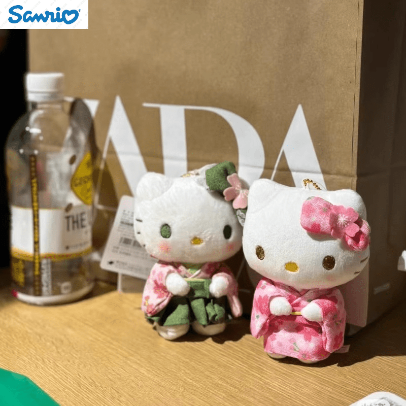 TEMU Officially Licensed Hello Kitty Traditional Kimono Keychain 2pcs Set, Cute Japanese-style Bag Accessory, Suitable For Handbags And Backpacks, A