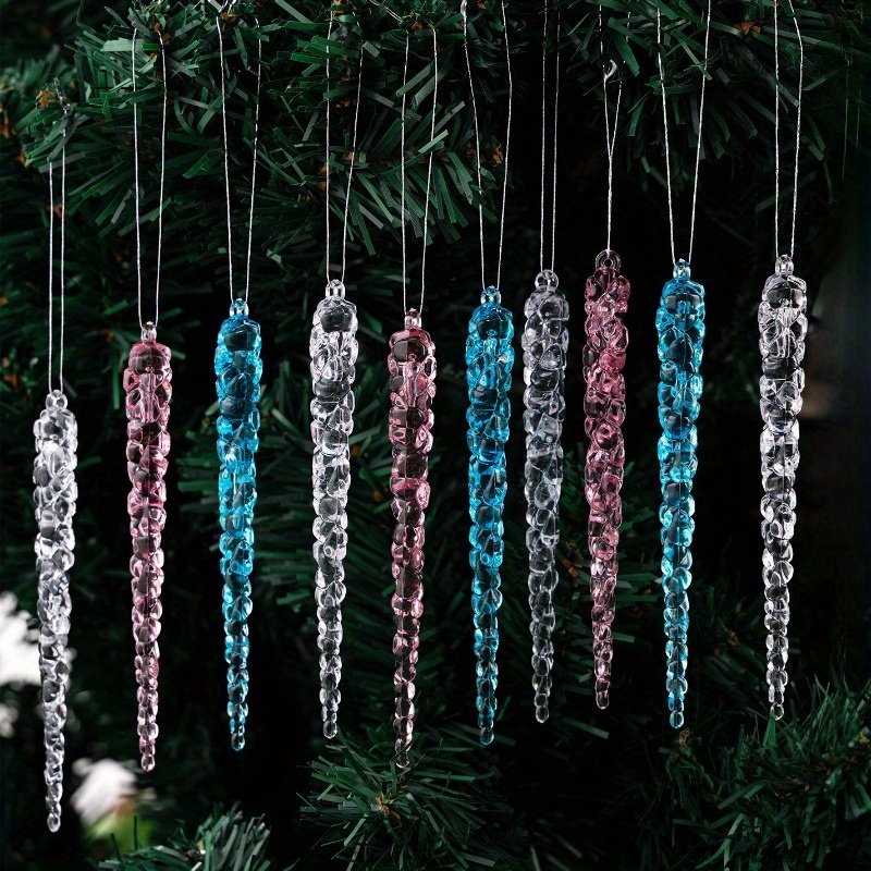 TEMU 10pcs Of Christmas Tree Icicle Ornaments, Hanging Acrylic Crystal Decorations Measuring 5.1 Inches (approximately 13 Cm) Made Of Plastic,