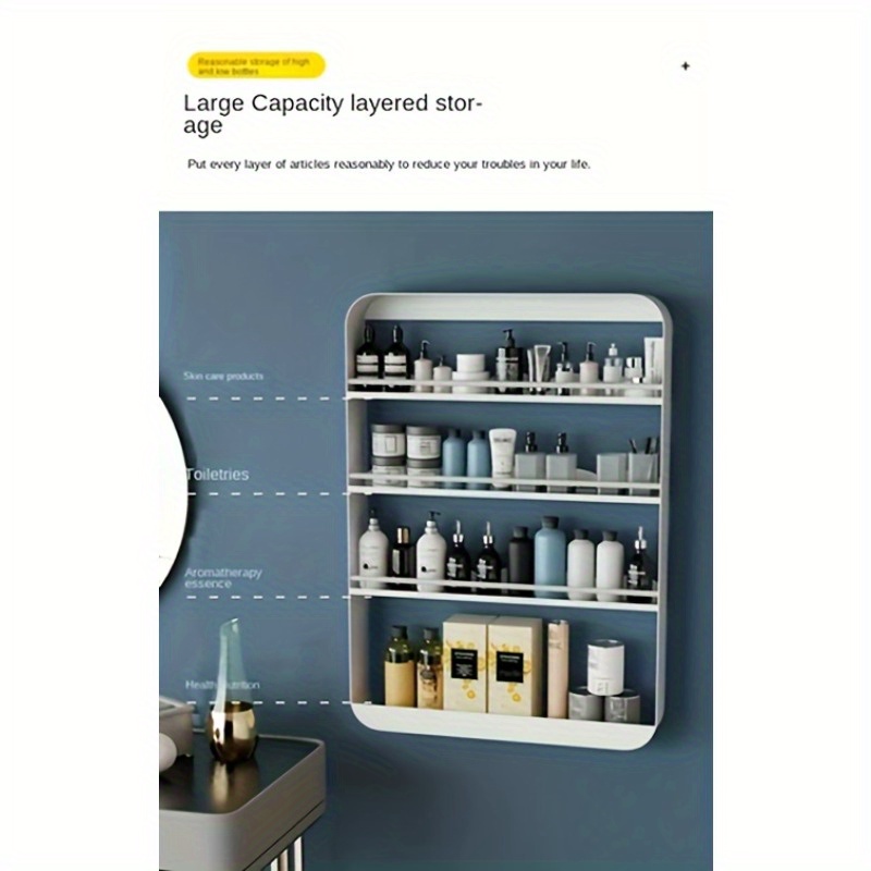 1 buc. Raft de depozitare montat pe perete pentru baie, versatil pentru organizarea cosmeticii și a altor articole de baie, rafturi