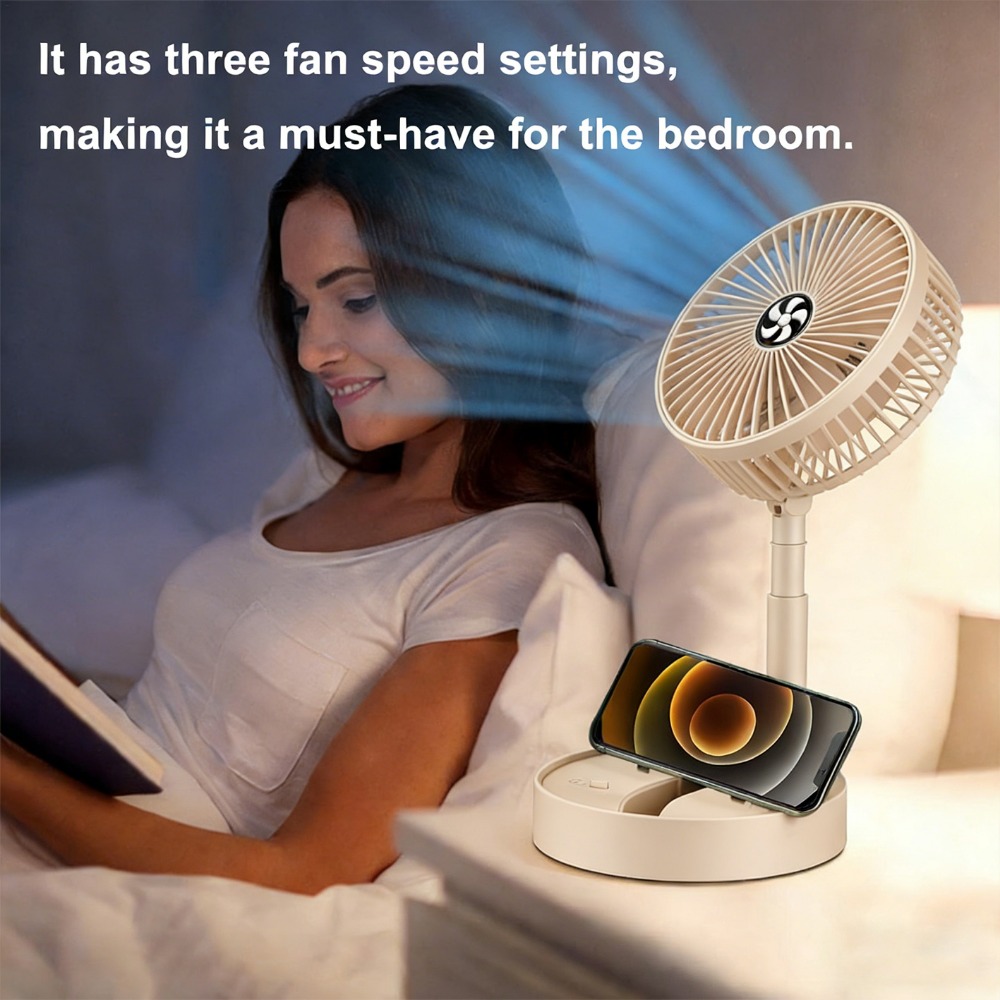 3-Speed Adjustable Foldable Silent USB Rechargeable Desktop Wireless Fan, Multifunctional 3-In-1 Upright Desk Fan - Portable Electric Fan, Suitable for Kitchen, Outdoor Camping, Dormitory, Office, Air Circulation Fan, 1200Mah Large Capacity Battery