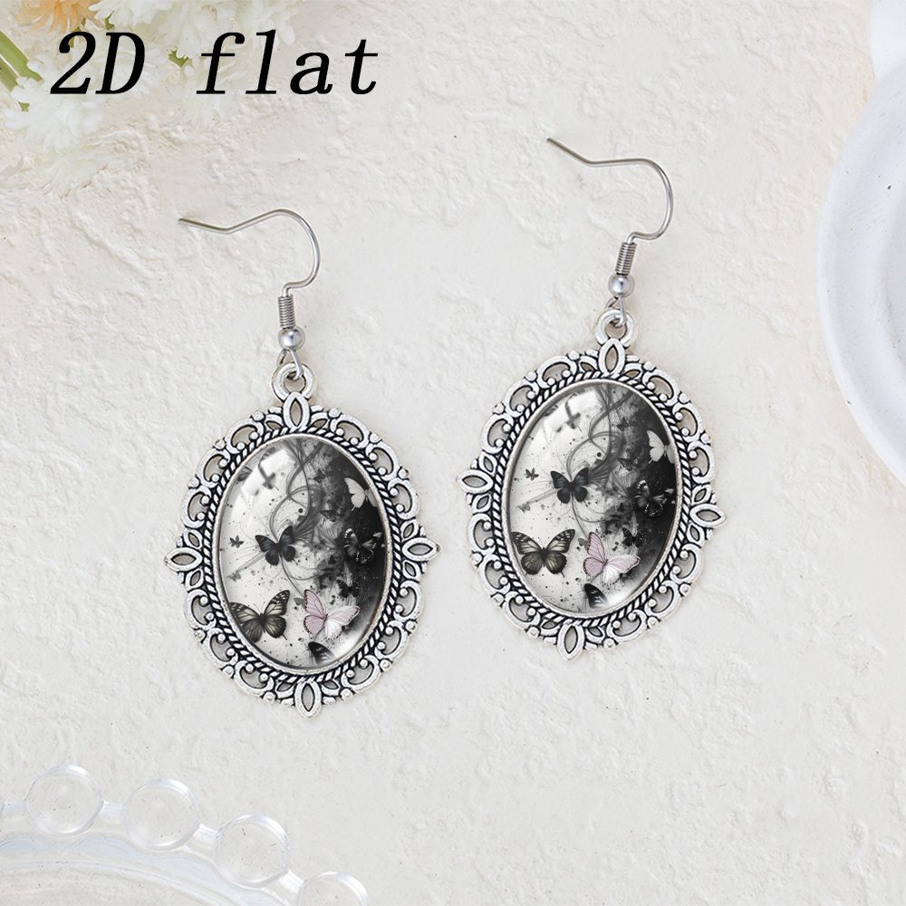 Dark Ink Wash Butterfly Hazy Background Dangle Earrings