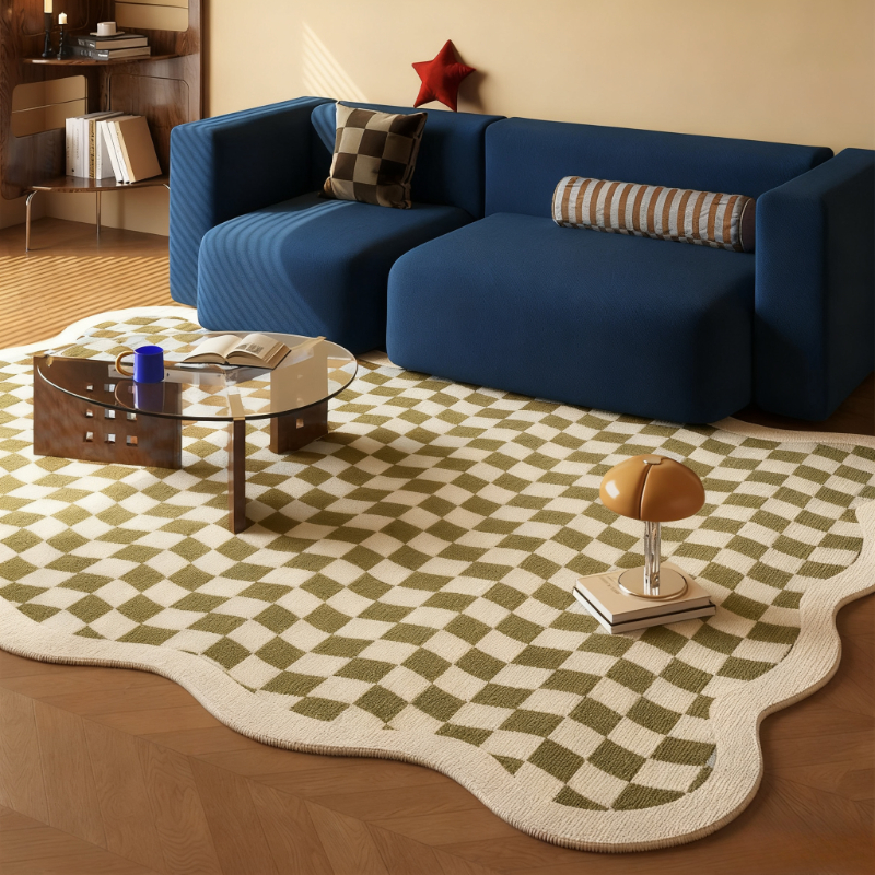 TEMU Circle Pile 1000 9mm Living Room Decorative Rug, Irregular Shape Bedroom Plush Carpet With Pattern, Washable Lounge Mat For Home Use, Non-slip