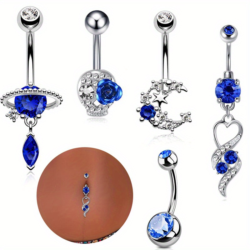 TEMU 5pcs Set Of New Puncture Navel Nails, Navel Ring, Easy Moon Navel , 5pcs Set Of Birthday Gifts For Women
