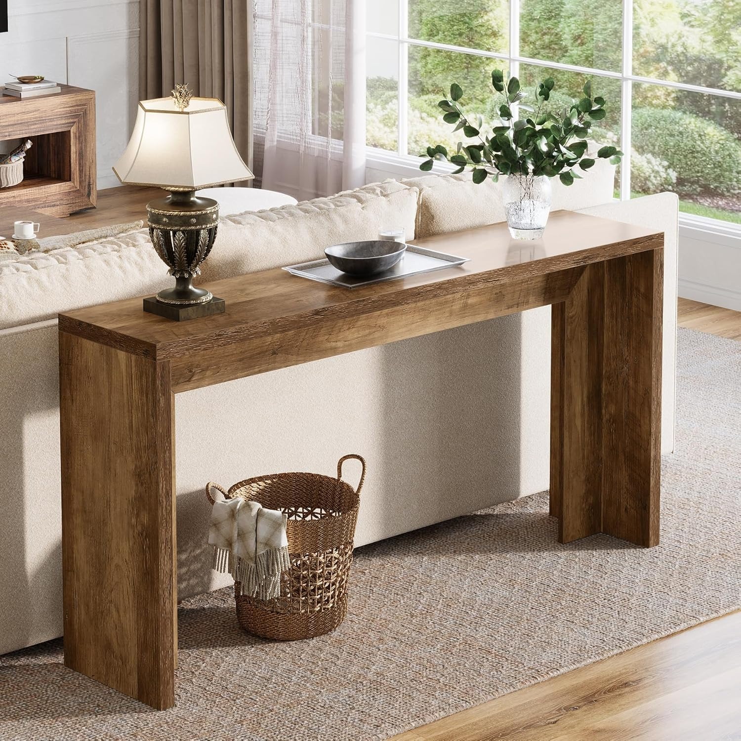 140cm Rustic Brown Farmhouse Console Table With Storage Shelf - Solid Suitable For Hallway, Foyer, Coffee Table, Easy Assembly Modern Entryway Furniture, Wood Tabletop For Decor