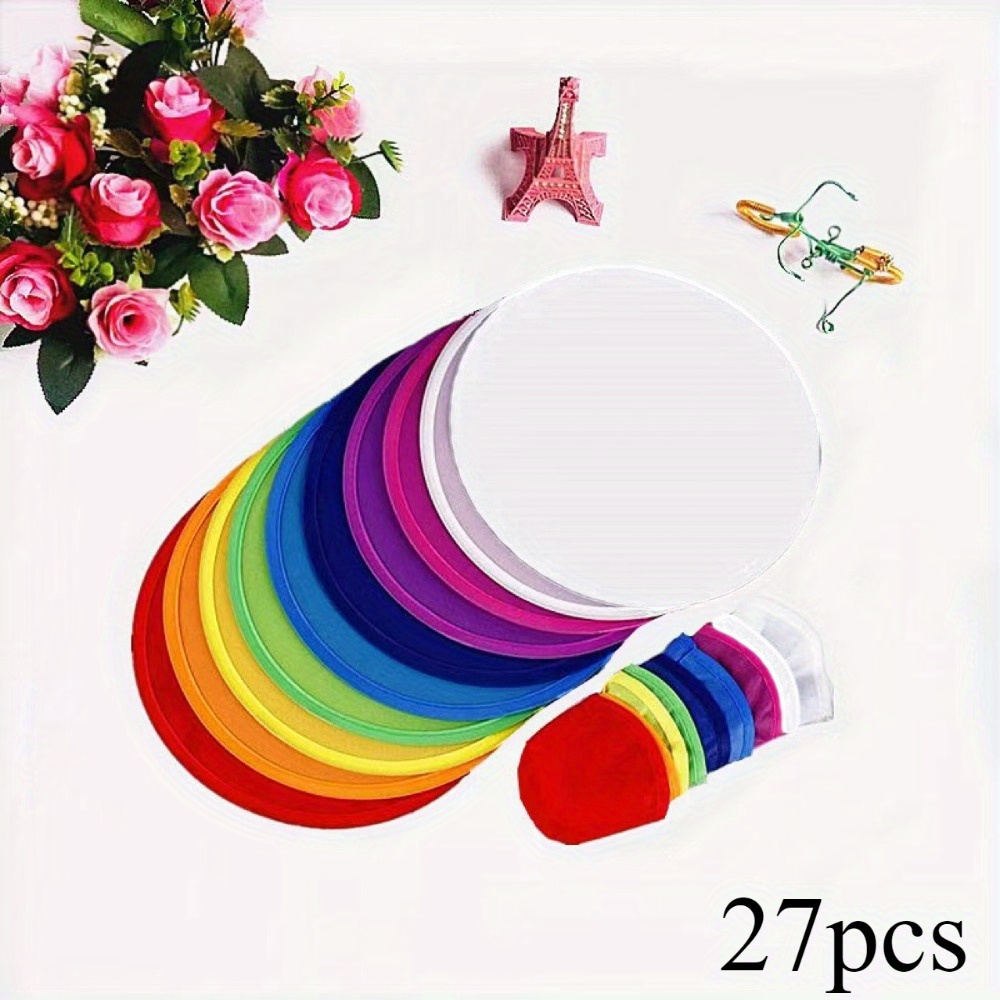 set of 27 foldable flying disc fans complete with a bag featuring a 9 8 inch diy handheld fabric folding fan colorful edge discs   outdoor games birthday party favors and year end gifts for students   in 9 colors
