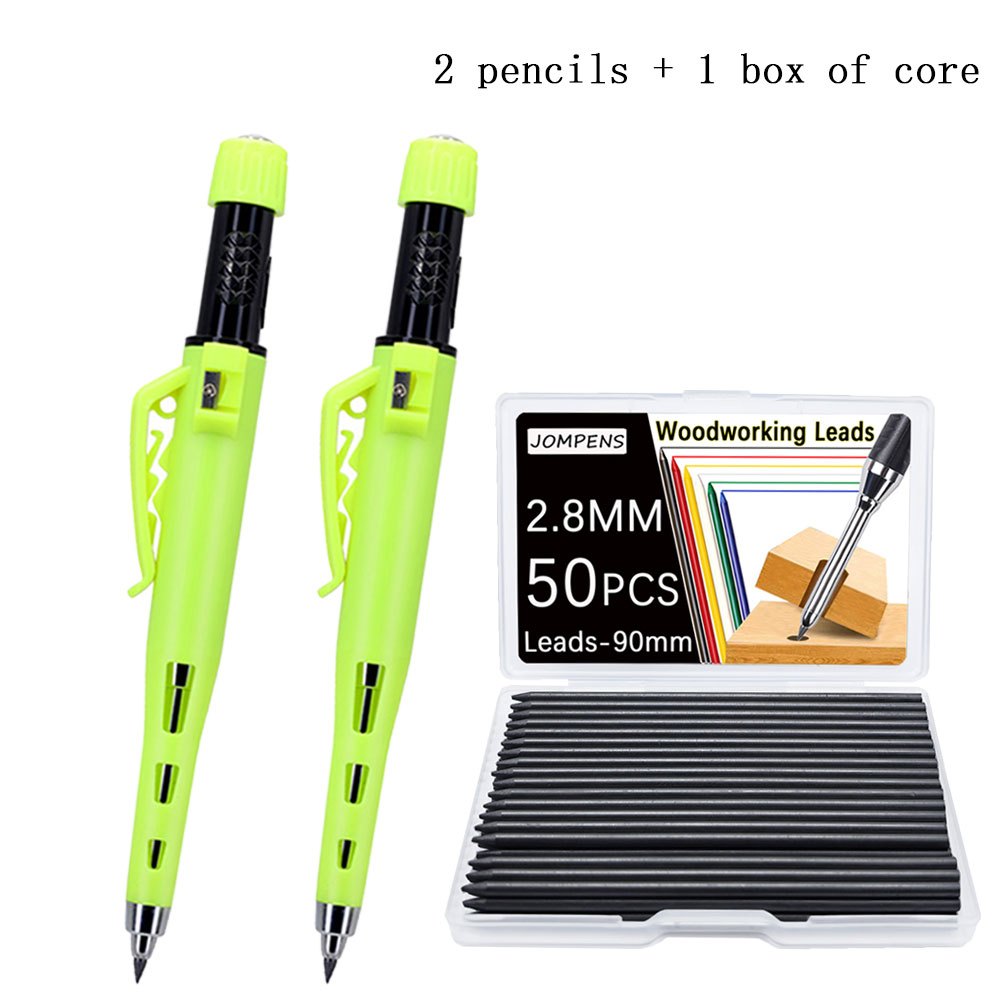 TEMU 2 Pencils + (50pcs) Of Core, 55mm Extended Nose Tip Version, Professional 2.8mm Deep Hole Marking Pen, With Built-in Sharpener And Protective